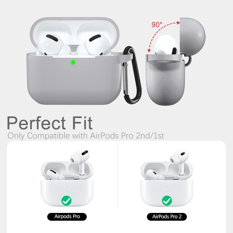 Lerobo Compatible with AirPods Pro 2 Case Cover,Full Protective Shockproof Silicone Protective Case for Airpods Pro Supports Wireless Charging with Carabiner Front LED Visible,Gray - Image 2